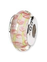Sterling Silver s Palepink/green Hand-blown Glass Bead by Reflection Beads, Best Quality Free Gift Box Satisfaction Guaranteed