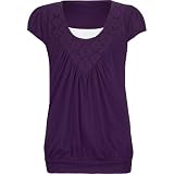 FULL TILT Crochet Neck Girls Top - Eggplant