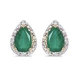 14K Yellow/White Gold 0.02 ct. Diamond and 7 x 5 MM Pear Shaped Emerald Earrings