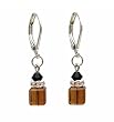 Earrings - E205 - Crystal Cube ~ Smoky Topaz & Jet (Brown & Black)