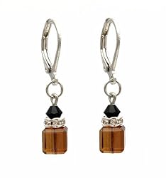 Earrings - E205 - Crystal Cube ~ Smoky Topaz & Jet (Brown & Black)