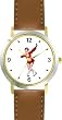 Woman Figure Skater Ice Skating Theme Ice Skating - WATCHBUDDY&reg; DELUXE TWO-TONE THEME WATCH - Arabic Numbers - Brown Leather Strap-Children's Size-Small ( Boy's Size & Girl's Size )