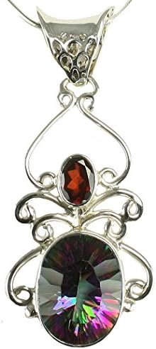 Garnet and Large Mystic Crystal 10ct Angel Wings Pendant in Sterling Silver
