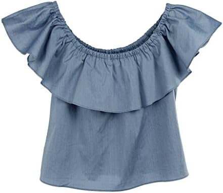 JAZZEVAR women's cute Smock Off Shoulder Bardot Top Blouses size M color denim blue