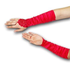 Long Gathered and Beaded Gauntlet Gloves in Asst. Colors