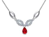 Gorgeous Pear Shape Created Ruby & Round Shape White CZ Pendant Necklace in Sterling Silver