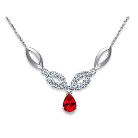 Gorgeous Pear Shape Created Ruby and Round Shape White CZ Pendant Necklace in... by Peora