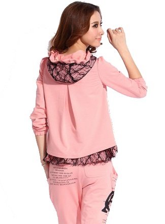 フード パーカー レース フリル ルームウェア スポーツウェア 家着 パジャマ お泊り スポーツスーツ レジャースーツ 旅行 室内着 スーツ オールインワン コンビネゾン セットアップ カジュアル レディース 春物 夏物 可愛いスカーフ付き T-153