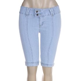 Juniors / Missy Light Blue No Pockets Cuffed Denim Bermuda Shorts - New !