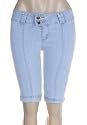 Juniors / Missy Light Blue No Pockets Cuffed Denim Bermuda Shorts - New !