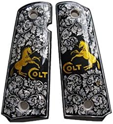 Mother of Pearl Inlay Horse Gold Wood Grip for Colt 1911 Full Size Kimber 1911 Clone Pistol Grips Springfield Handmade