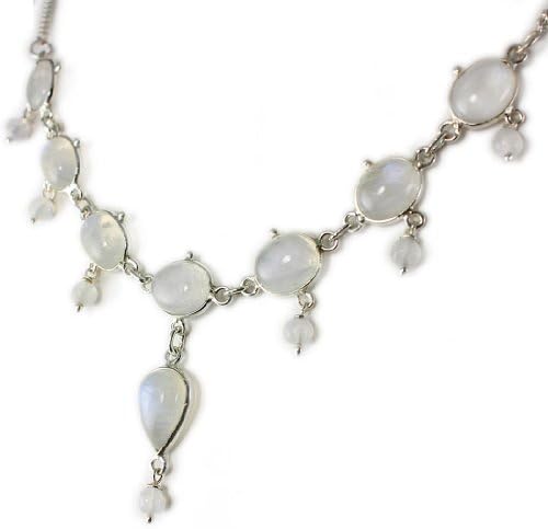 23ct. Natural Rainbow Moonstone Sterling Silver 18" Dangle Necklace with Extender Free Gift Box