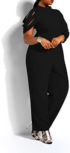 Sexy Women irregular sleeves chiffon Plus Size Jumpsuit Romper Clubwear (4XL, black)
