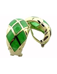Green Jade Diamond Back Earrings, 14k Gold