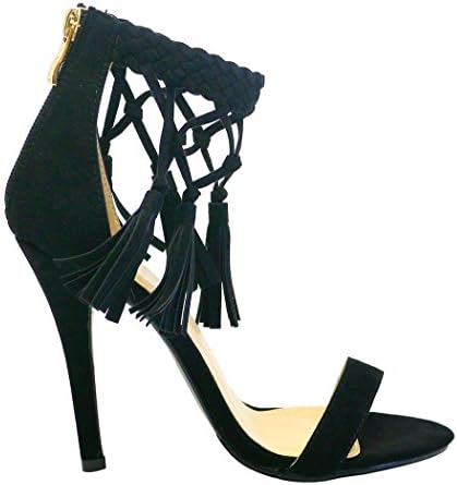 Traffic Shoe Women's Yoki Elise-05 Open Toe Ankle Cuff High Heels 7 Black