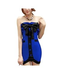 Strapless Fitted Stretchy  Colorblocking Cotton/Polyester Off the Shoulder  Dress With a Bow(s)