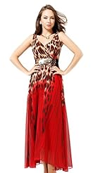 V-neck Leopard Print Chiffon  Dress