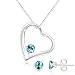 Sterling Silver Aquamarine CZ Heart Pendant and Stud Earrings Set