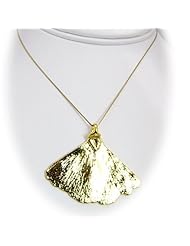 Gold Plated Ginko Real Leaf Pendant Sterling Silver Serpentine Chain Necklace
