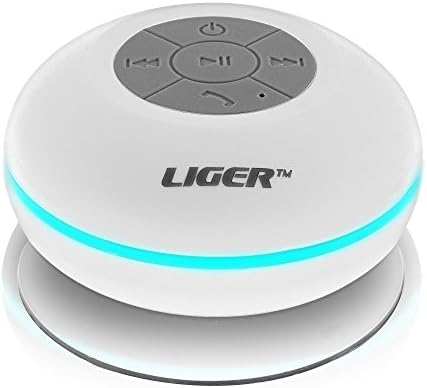 Waterproof Shower Speaker, Liger Waterproof Wireless Bluetooth Shower Speaker &amp; Hands-free Speakerphone - Exclusive LED Light Effects, Micro USB Charger And Powerful Crystal Clear Premium Sound Compatible With All Bluetooth Devices, Apple iPhone 6/6 Plus/5/5S/5C Siri and All Android Devices. - White