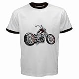 Mens Customized CUSTOM CHOPPER HARLEY DAVIDSON MOTORCYCLE 100% Cotton White Ringer T-shirt