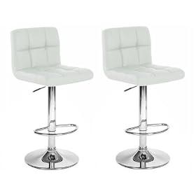 Click here to buy Set Of 2 White & Chrome Finish Air Lift Adjustable Bar Stools by Kings Brand Furniture.