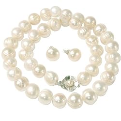 Pearl Freshwater Cultured Potato White Necklace 10.5 - 11.5 mm 17" and Earring 9.5-10.0 mm Gift Set