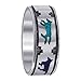 Men's 925 Sterling Silver Turquoise and Lapis Running Wolves Southwestern Style 7mm Band