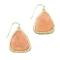 Matte Gold Plated Fashion Dangle Earrings for Women with Peach Stone in Center