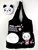 Reusable Shopping Tote Bag - Folded into a Panda Face - Black