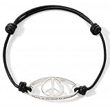 Bridge Jewelry Black Leather Peace Bracelet - Silver