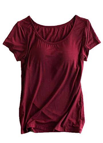 Foxexy Womens Modal Built-in Bra Padded Active Camisole Yoga Casual Tops T-shirt
