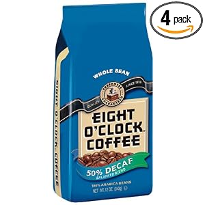 Eight O'Clock Coffee, 50% Decaf Whole Bean, 12-Ounce Bags (Pack of 4)