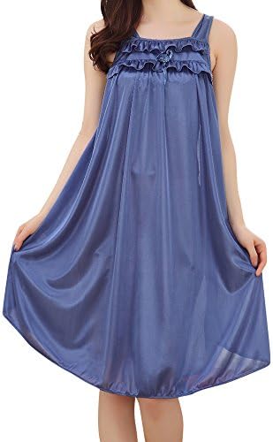 Columbustore Women's Sleeveless Silky Ruffle Slip Pajama Dress Midi Nightgown