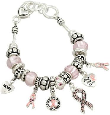 Pandora Style Breast Cancer Awareness Bracelet Pink Ribbon OB03767AS/PK