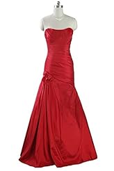 Strapless Pleated Lace-Up Mermaid Taffeta Dropped   Waistline Prom Dress 