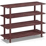 Furinno Pine Solid Wood 4-Tier Shoe Rack, Dark Cherry