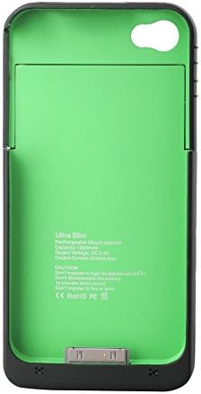 ELENKERâ„¢ Super Quality External 1900mah Battery Pack Power Station for Apple Iphone 4/4S with Protective Back Cover Portable Case Charger (Black/Green)