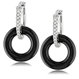 Sterling Silver Black Onyx and Diamond Hoop Earrings, (.01 cttw, H-I Color, I3 Clarity)