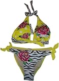 Women's Ed Hardy Swimwear Bathing Suit 2 Pc. Bikini Halter Brazilian Yellow Size Large