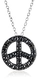 Sterling Silver Black Cubic Zirconia Peace Sign Pendant, 18