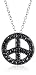 Sterling Silver Black Cubic Zirconia Peace Sign Pendant, 18