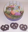 Scott's Cakes 1 lb. Dark Chocolate Covered Pretzel with Chocolate Chips in a Easter Basket Tin
