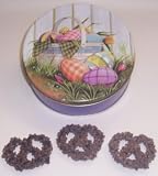 Scott's Cakes 1 lb. Dark Chocolate Covered Pretzel with Chocolate Chips in a Easter Basket Tin