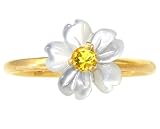 14K Yellow Gold White Mother of Pearl Exotic Blossom Stackable Ring-Multi Mop-Yellow Sapphire, size6.5