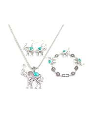 Jewelry: Miraculous Garden Womens Vintage Silver Ethnic Tribal Elephant Boho Pendant Necklace Drop Earrings Link Bracelet Jewelry Sets (Turquoise) - Huixin Jewelry