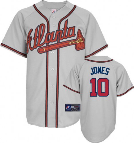 Chipper Jones Jersey: Adult Majestic Road Grey Replica #10 Atlanta Braves Jersey