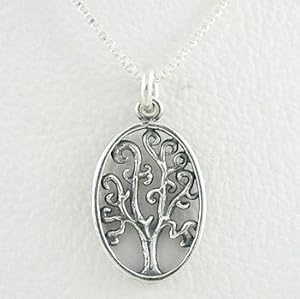 Oval Tree of Life Pendant in Sterling Silver on a 16" Box Chain, #8532