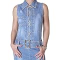 Neu US Designer Jeanskleid Jeansblau Stone oder Hellblau Bleached Lederschn�rung Gr. XS - S