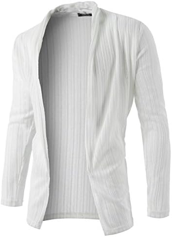 (GAC03) Mens Slim Fit Knitted Shawl Collar Corduroy Long Sleeve Thin Cardigan WHITE Large(US Small)